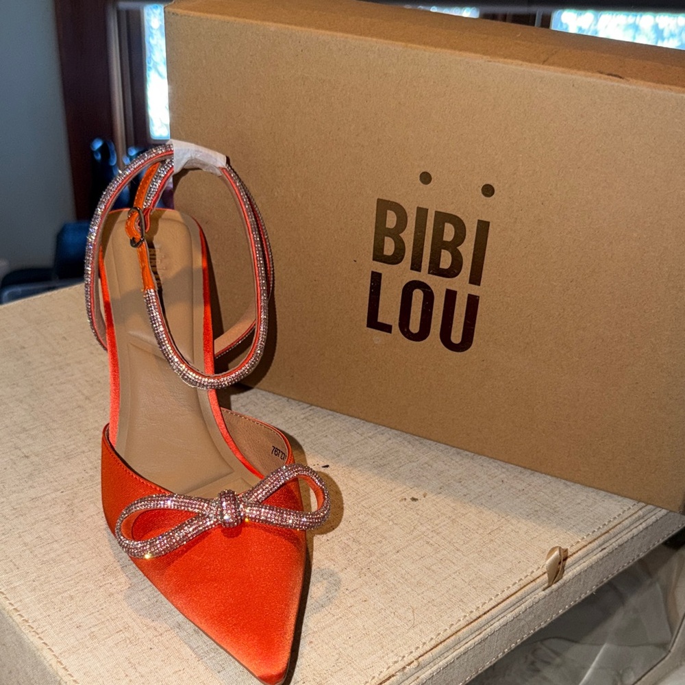 Bibi Lou Women's Vibrant Orange Heels with Bow Accent